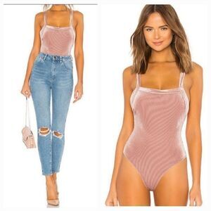 NEW Revolve Privacy Please Nola Ribbed Velvet Bodysuit in Mauve Pink Size XS